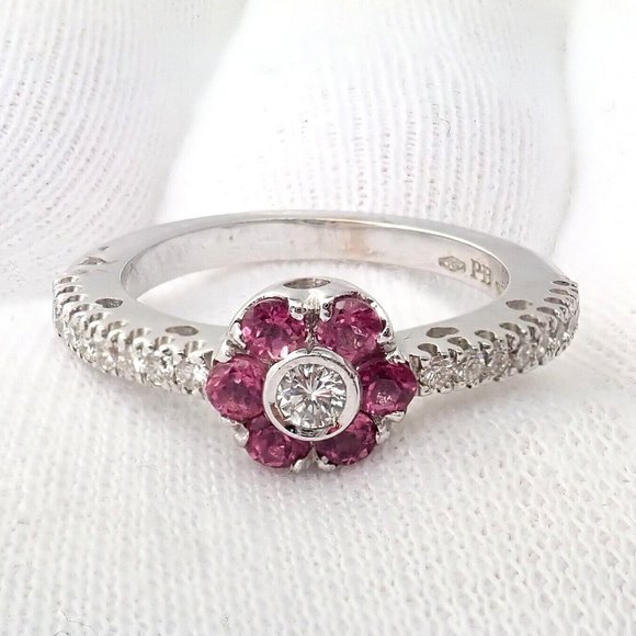 Pasquale Bruni 18k White Gold Diamond Pink Sapphire Flower Fiori Ring - Picture 9 of 12
